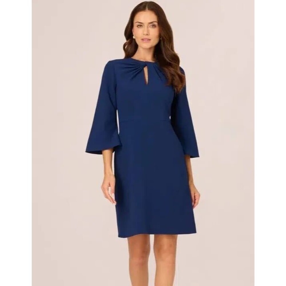 Adrianna Papell Navy Satin Twist Crepe Short Dress size 18